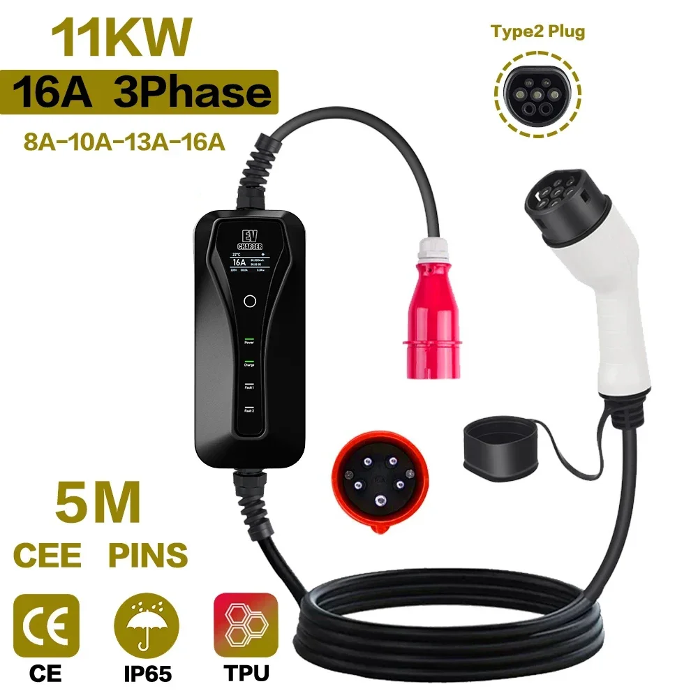 11KW 16A pengisi daya EV porta - Type 2 Portable Ev Charger 11Kw Cee ulasan dan harga